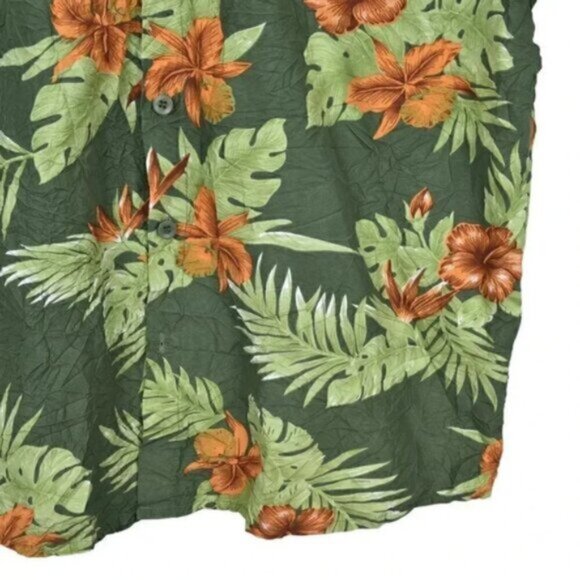 STOKED Hawaiian Short Sleeve Shirt Button Down Green Orange Crinkle  Size XL - Picture 4 of 4